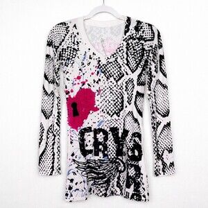 Christian Audigier Y2K Womens Small Crystal Rock Snake Locket Tunic Top D25 NWT